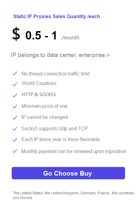 Static IP of each country/purchase by unit/month