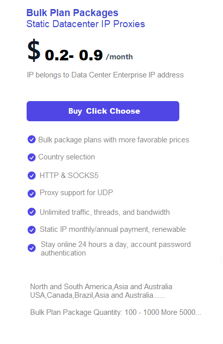 Bulk Plan Packages Static Datacenter Proxies